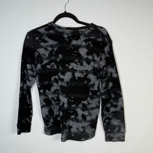 UNIVIBE Men's L Long Sleeve Gray Black Waffle Knit Thermal Tie Dye Top
